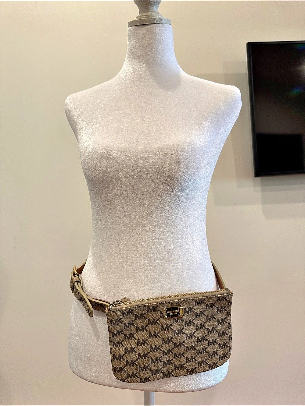 Michael Kors Medium Logo Belt Bag in Brown & Beige